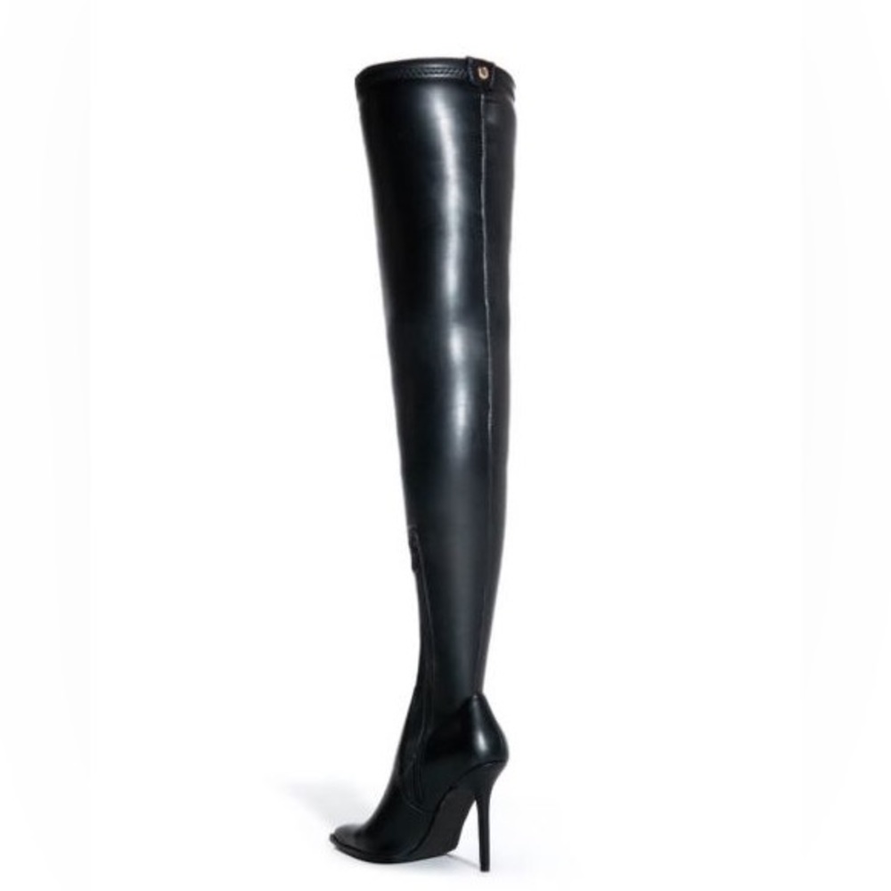 Azalea Wang Black Vegan Leather 4 Way Stretch Thigh High Boots - Picture 4 of 6